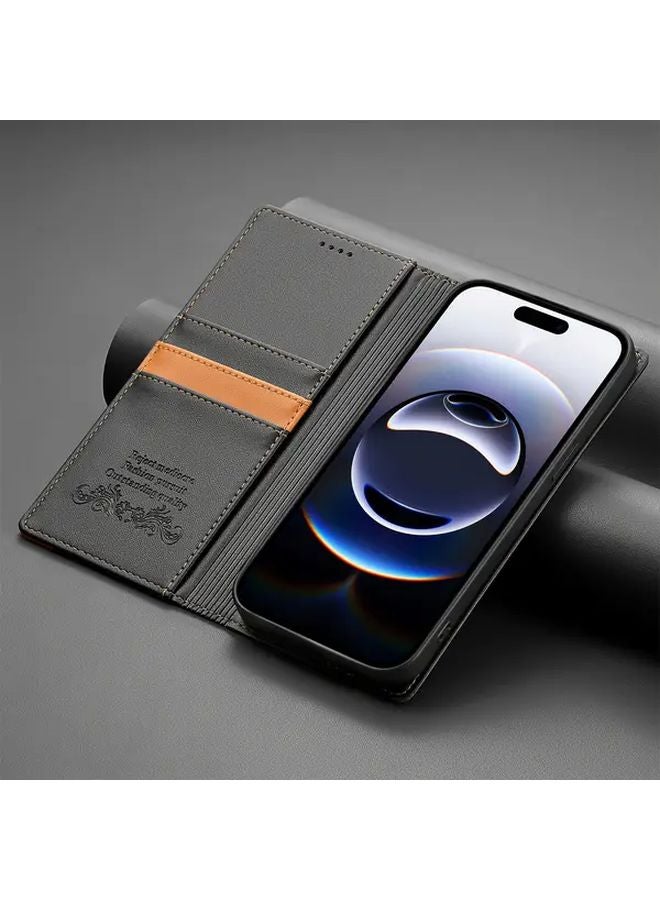 Black Faux Leather Wallet Case Compatible with iPhone 16 Pro for Men and Women - Image 2